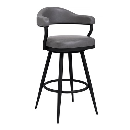Armen Living Justin 30" Bar Height Swivel Vintage Gray Faux Leather Bar Stool with Black Metal Legs LCJTBABLVG30